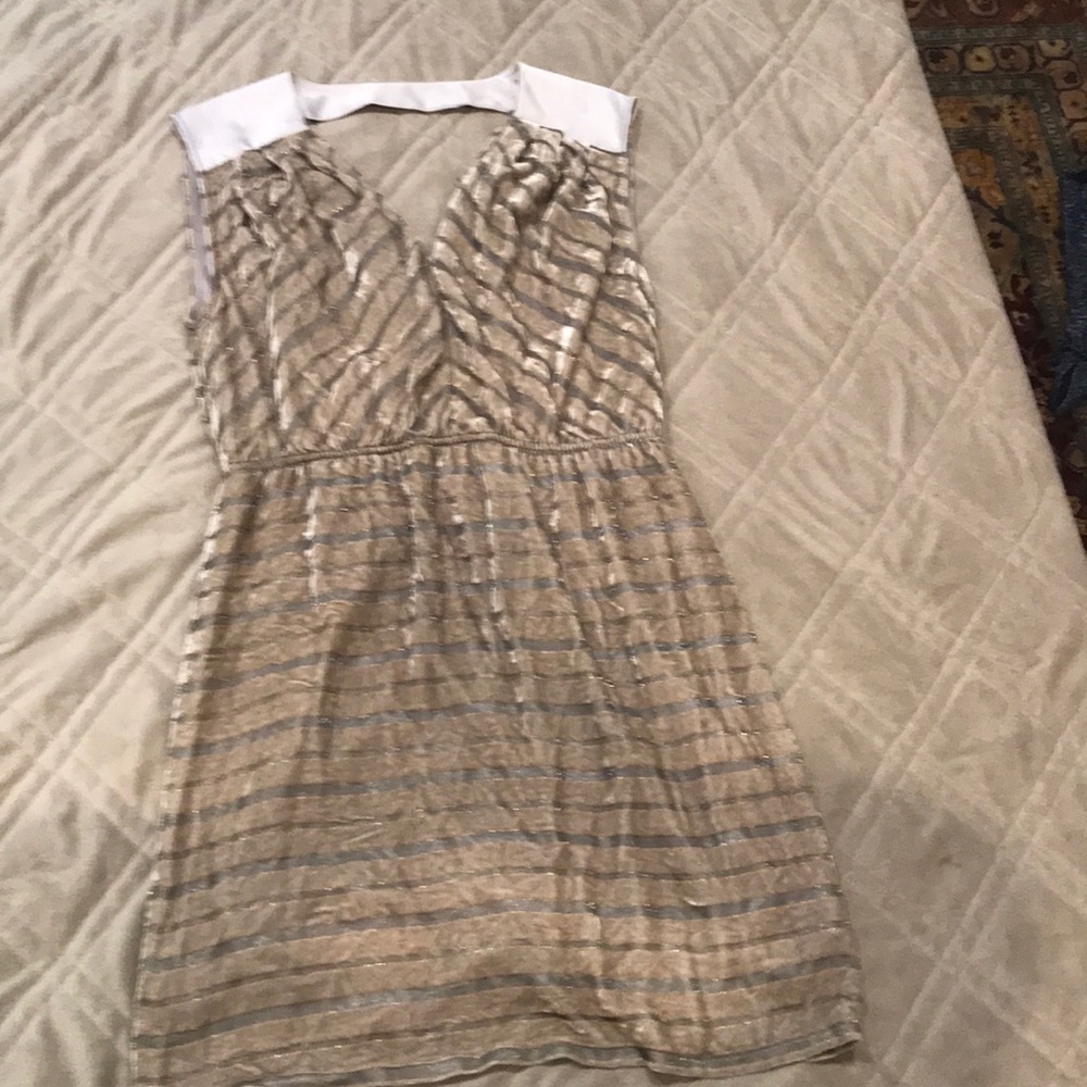 Gold metallic tan velvet short evening dress
